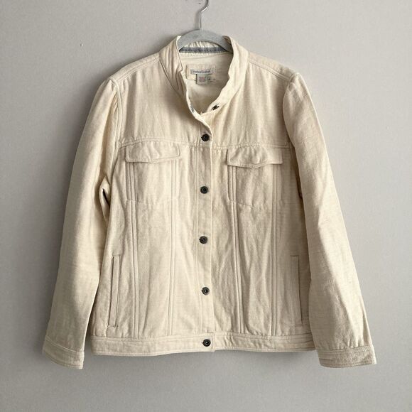 Carbon2Cobalt Womens Cream Button Up Jacket Size XL Cotton Casual Minimalist - Picture 1 of 11